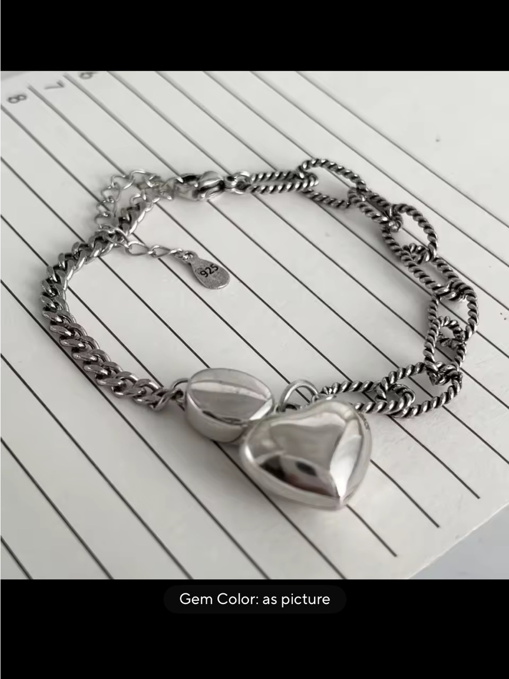 Sterling Silver Heart Charm Bracelet - Polished Silver
